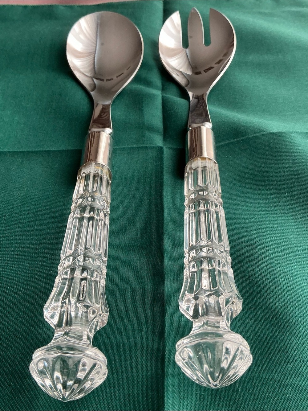 Crystal Handle Salad Serving Set - Clear and Silver